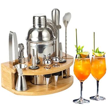 Imagem de FUYTERY 12 peças bar barman kit coqueteleira conjunto de aço inoxidável com bandeja de bambu elegante (750ML)