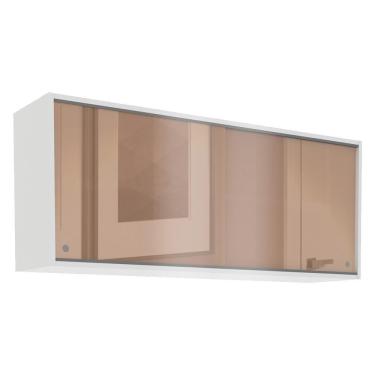 Imagem de Armário Aéreo Acordes Glamy 100% MDF 2 Portas de Correr de Vidro Reflex Branco Madesa 