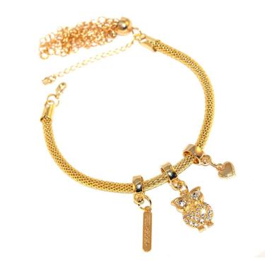 Imagem de Pulseira Berloque Pedagogia Coruja Coração Folheado 18k