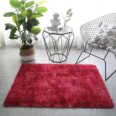 Imagem de Tapetes de área modernos decoração de casa tapetes macios e macios para sala de estar quarto quarto de crianças felpudo tapete antiderrapante macio interior (vinho tinto) 81 cm x 200 cm