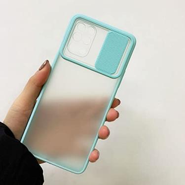 Imagem de Capa à prova de choque deslizante de proteção de lente de câmera para telefone capa traseira de silicone transparente fosco, azul céu, para Oneplus 9 Pro