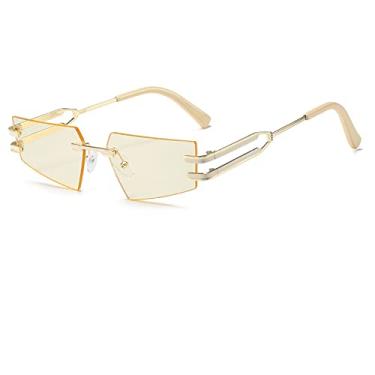 Imagem de Designer óculos de sol olho de gato sem aro masculino feminino com lentes coloridas geométricas irregulares óculos de sol menina sexy sem moldura preto, champanhe dourado, tamanho único