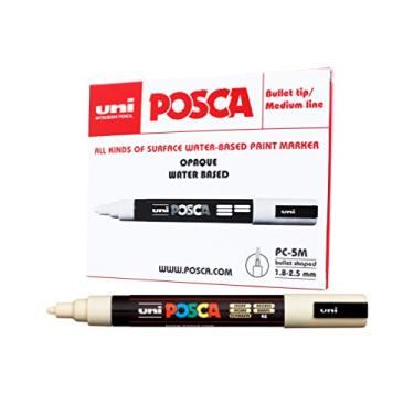 Imagem de POSCA, UNI, Caneta Marcador PC-5M, Ponta Média, traço de 2,5mm a 6,8mm, Ivory, Caixa com 6 Unidades