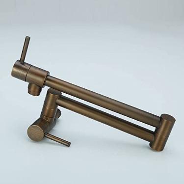 Imagem de Torneira de cozinha de parede dobrável de latão antigo com rotação de 360 graus Torneira de pia de furo único, antiga