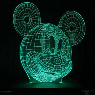 Imagem de Luminária Led 3D, Mickey Mouse, 16 Cores+Controle, Abajur, Infantil, Q