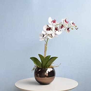 Imagem de Arranjo de Orquídea Artificial Tigre 3D no Vaso de Vidro Bronze Médio