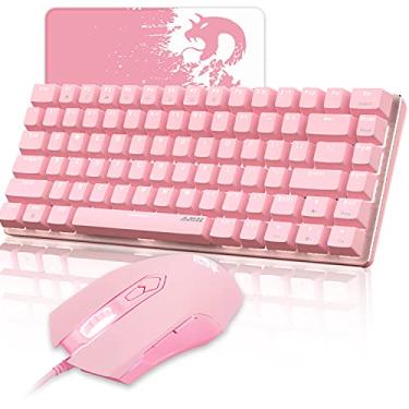 Imagem de Combo de mouse de teclado para jogos com fio, branco, retroiluminado, 82 teclas, teclado rosa ergonômico + 4800DPI ajuste 7 botões USB, conjuntos de mouse óptico para jogo, mousepad para PC, laptop (rosa)