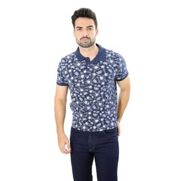 Imagem de Camiseta Masculina Gola Polo Ixória Piquet Azul Marinho Floral-Masculino