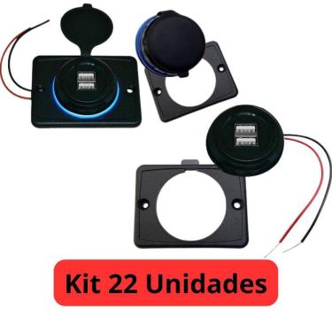 Imagem de Kit 22 Carregador de Celular Automotivo 2 USB C/ Moldura Removível - RS-1123U BR