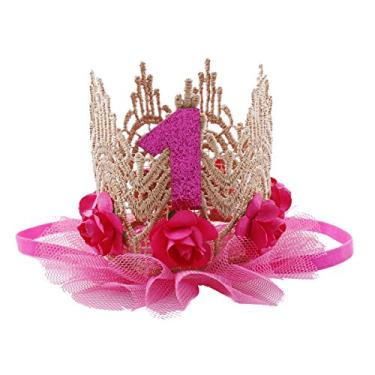 Imagem de June Bloomy Tiara de princesa com coroa de flor rosa de renda dourada para bebês, Pêssego, tamanho �nico