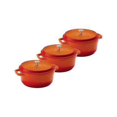 Imagem de Kit Conjunto Caçarola Hercules Revestimento Ceramico Indução Laranja 3L + 3L + 3L