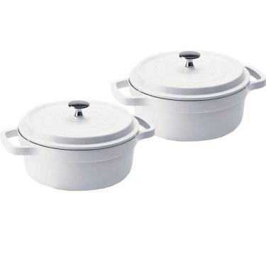Imagem de Kit Conjunto Caçarola Hercules Revestimento Ceramico Indução Branca 6,8L + 6,8L