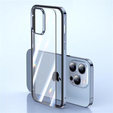 Imagem de FIRSTPELLA Capa transparente projetada para iPhone 14 com moldura de metal, 2 em 1, traseira transparente de acrílico e moldura de alumínio, capa de telefone fina à prova de choque de silicone macio à