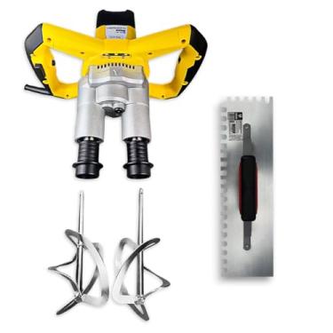 Imagem de Misturador Mel 1800w Batedor Elétrico De Argamassa, Tinta Menegotti 127v Haste Dupla C/desempenadeira 307-04 Profissional Kit