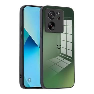 Imagem de XINYEXIN Capa de telefone de vidro gradiente para Xiaomi 13T / Xiaomi 13T Pro - proteção fina, amortecedor de silicone macio, à prova de choque e resistente a arranhões - verde