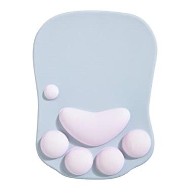 Imagem de DOBAOJIA Tapete ergonômico de pata de gato com suporte de pulso, almofada de gel de silicone, design kawaii fofo para casa/escritório/jogos, cinza e rosa
