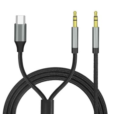 Imagem de XMSJSIY Adaptador de cabo de áudio AUX de 3,5 mm para tipo C e conector de fone de ouvido auxiliar de 3,5 mm 2 em 1 3,5 mm TRS para 3,5 mm TRS cabo 3,5 mm para tipo C adaptador auxiliar para fones de
