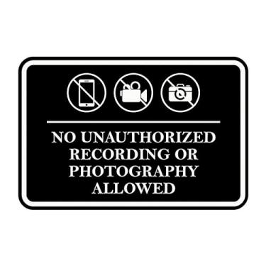 Imagem de Signs ByLITA Moldura clássica sem gravação não autorizada ou fotografia permitida placa de porta ou parede plástico ABS durável | Gravação a laser | fácil instalação | Placa de tribunal (preto) -