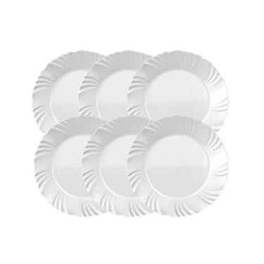 Imagem de Jogo 6 Pratos Raso Vidro Branco Pétala Com Detalhe Na Borda Mesa Posta Refeições Durável Vidro Grosso Temperado E Resistente