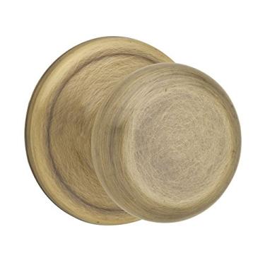 Imagem de Kwikset Maçaneta de porta de passagem interna Juno, alça para portas de armário e corredor, maçaneta sem trava em latão antigo, com proteção Microban