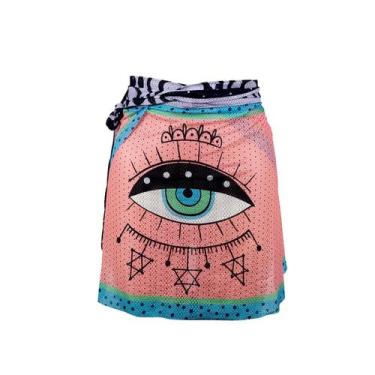 Imagem de Saida de praia saia canga curta olho grego rosa piscina - Stelatto