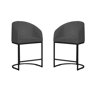 Imagem de Kit 02 Poltronas Banqueta Estofada Mia Suede Base Metal Preta - Estopa