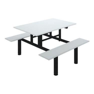 Imagem de Mesa refeitório c/ banco acoplado 4 lugares-banco reto preto - MOVEIS 