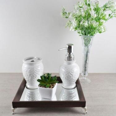 Imagem de Bandeja Espelhada Lavabo Banheiro "P" madeira cor MARROM 17x22x4cm pés