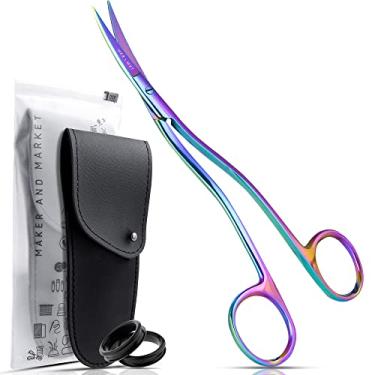 Imagem de MAKER AND MARKET Aplique de lâmina longa e fina para bordar, 15 cm – Tesoura de alça curvada dupla com manga para bordado, tecido, linha, tricô, costura, artes e artesanato (arco-íris)