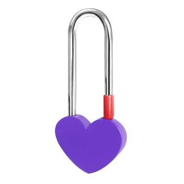 Imagem de Gradleen Cadeado de coração único sem chave, cadeado roxo de 8,9 cm 50 mm para ponte Lovelock, árvore dos desejos (sem chave)