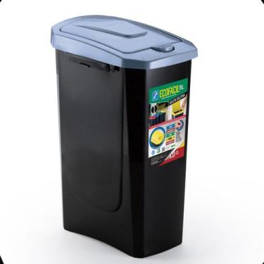 Imagem de Lixeira Ecofácil 15 Litros Preta Alta C Tampa Botão Abertura Cor Preto
