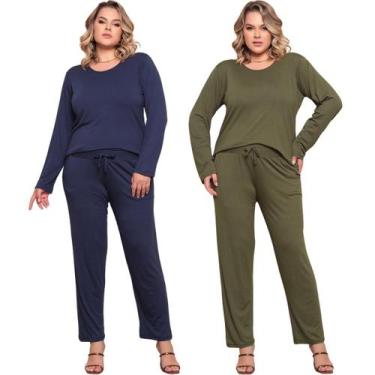Imagem de Kit 2 Conjunto Plus Size Feminino Manga Comprida Viscolycra - Felicity