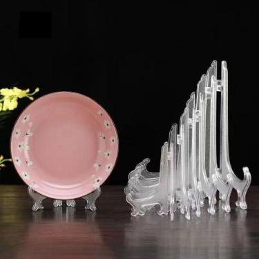 Imagem de Kit 10 Suportes Para Pratos E Azulejos Quadros Acrílico 22cm Transpare