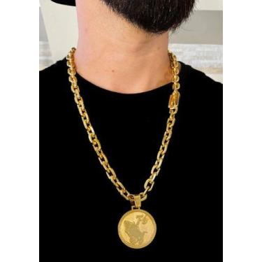 Imagem de Corrente cadeado 10mm  + pingente medalha fé banhado a ouro - ToJoia18