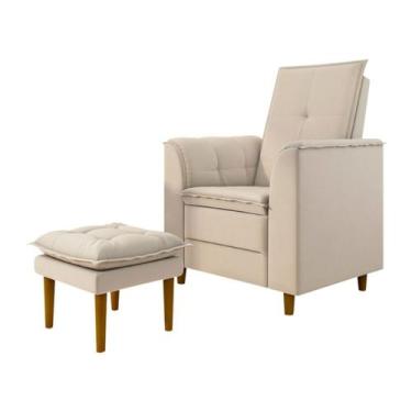 Imagem de Kit Poltrona E Puff Amamentação Confortável Ternura Linho - Tatite Dec