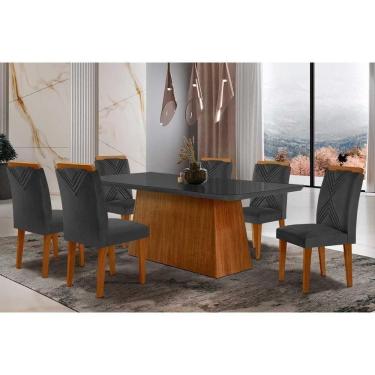 Imagem de Sala De Jantar Completa Luna Tampo Madeirado C- Vidro Canto Reto 180x90 E 6 Cadeiras Amsterdã Imbuia - Veludo Grafite - Rufato