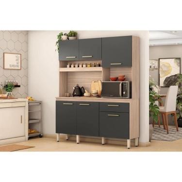 Imagem de Kit De Cozinha Compacta álamo C- 6 Portas E 1 Gaveta 160cm Avena-grafito - Demóbile