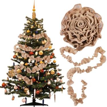 Imagem de SOFPLATE 2 rolos 5,4 m/17,7 pés guirlanda rústica de serapilheira de Natal fita de serapilheira tecido Burlywood rugas guirlandas de búfalo decoração para casa ao ar livre árvore de Natal artesanato