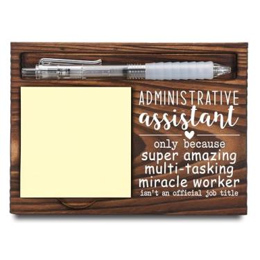 Imagem de Presentes de assistente administrativo, presentes de apreciação de secretário, presentes de agradecimento, suporte de notas adesivas, dispensador de notas post-it para mesa, porta-notas de madeira e