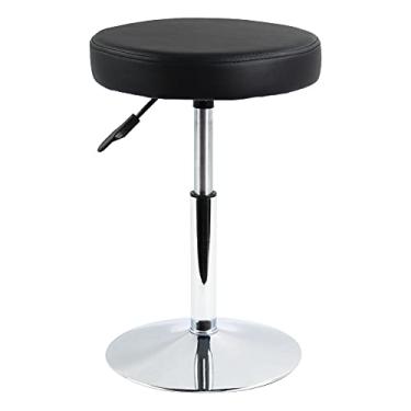 Imagem de FURWOO Banquinho curto redondo de couro PU com altura ajustável Banquinho giratório para balcão cadeira de escritório SPA Salon Stool Tatuagem Banqueta pequena (preto)