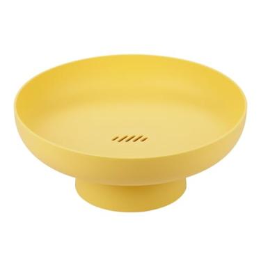 Imagem de IBWell Suporte de frutas de 26 cm para bancada de cozinha, cesta de frutas de plástico para bancada, tigela de frutas amarela para decoração de casa, tigela de centro moderna para mesa de jantar