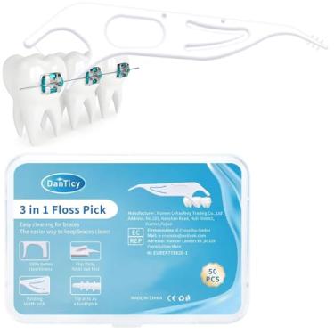 Imagem de Palitos de fio dental 3 em 1, palitos dobráveis, fáceis de segurar, 50 unidades