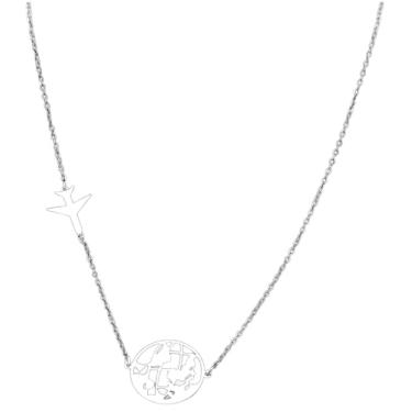 Imagem de YIQPKUM Lindo colar lateral de avião com pingente de mapa do mundo de aço inoxidável, joia de aeronave para mulheres, pingentes de aeromoça, presentes de viagem, Medium, Base de metal, Sem Pedra