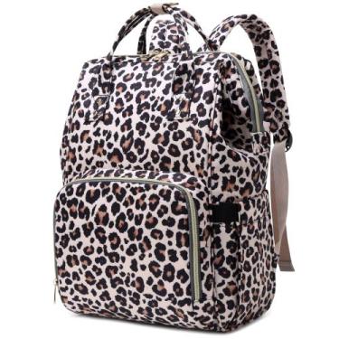 Imagem de Mochila feminina Xunteny Leopard para laptop de 15,6" à prova d'água