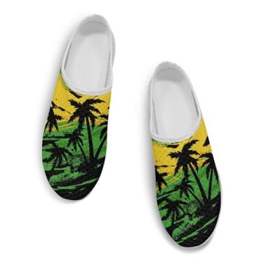 Imagem de GOSTONG Mules for Women Slip-On Lightweight Open Back Casual Pantufas Malha Respirável Antiderrapante Sapatos de Caminhada para Trabalho em Casa Tamanho 35-44, Palmeiras com bandeira jamaicana, 36