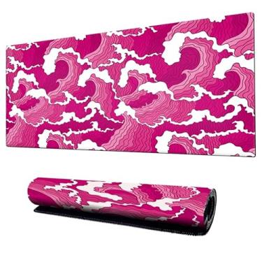 Imagem de Mouse Pad Gamer Speed Extra Grande Profissional 90x40 x3mm Bordas Costuradas e Base Emborrachada e Antiderrapante Onda Japonesa Premium (Rosa)