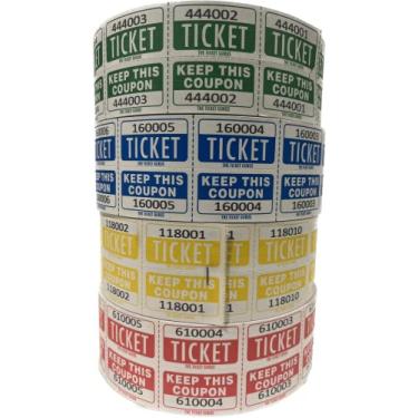 Imagem de Bilhetes de rifa de fácil leitura - (4 rolos de 2000 bilhetes duplos) 8.000 total de bilhetes de rifa 50/50 (1) Ea: vermelho/azul/amarelo/verde)