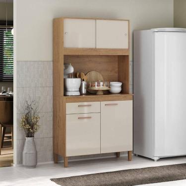 Imagem de Cozinha Compacta Ceara 4 Portas Atualle Canelato Rustico Com Off White