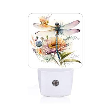 Imagem de FSHVQKD Luz Noturna De Libélula Em Aquarela, Para Decoração Parede, Ideal Escadas, Corredores, Cozinhas, Luzes Noturnas Com Sensor Do Anoitecer Ao Amanhecer, Presentes Quartos Meninos/Meninas/Mulher