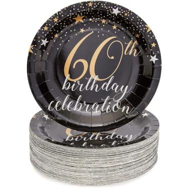 Imagem de Sparkle and Bash Pratos de festa de aniversário de 60 anos (pacote com 22,5 cm), 80 unidades, decorações de aniversário de 60 anos para homens e mulheres